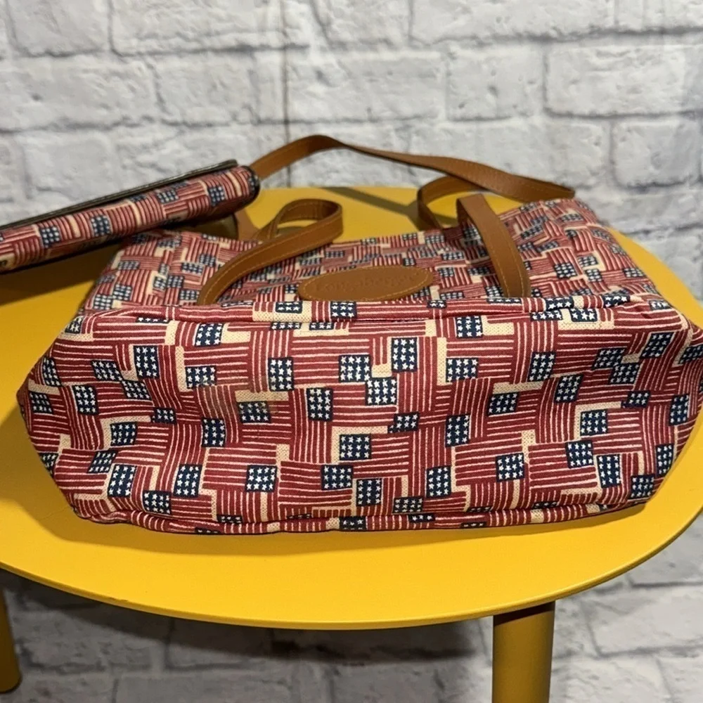 Longaberger Homestead Americana USA Flag Shoulder Tote Bag & Wallet Matching Set